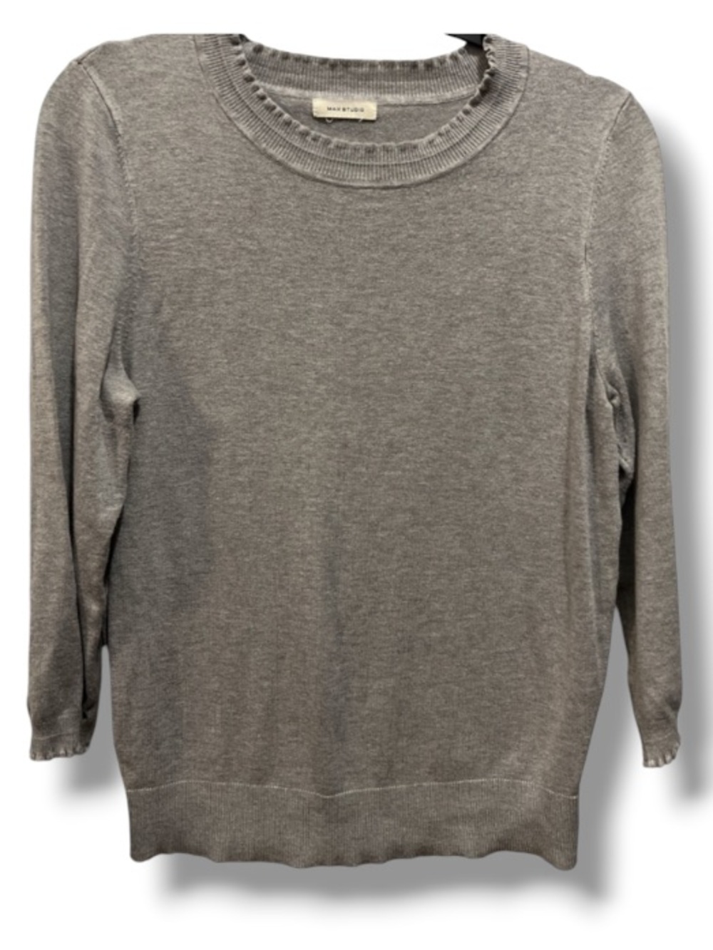Max Studio Women’s Grey Sweater Ruffled Collar & Sleeve Detail